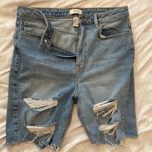 F21 Distressed Denim High-rise Biker Shorts